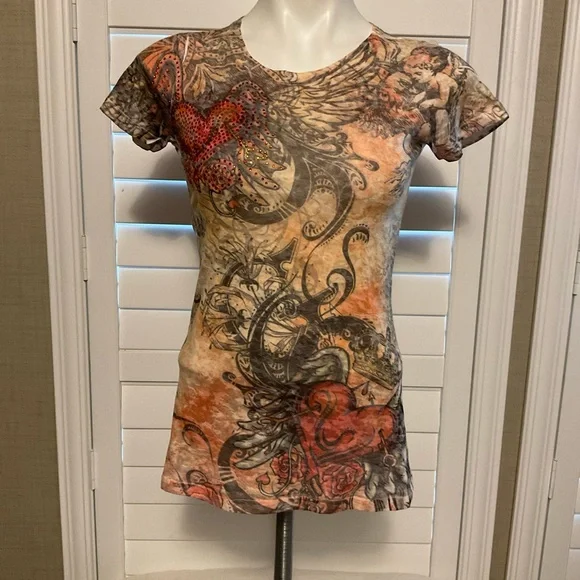 Slim-Fit Graphic Short Sleeve Tee in Orange and Black - Picture 1 of 6